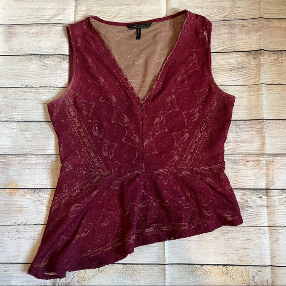 BCBG MAX AZRIA Lace Asymmetrical Peplum Top - Picture 2 of 5